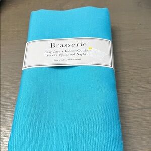New! Brasserie Turquoise Napkin Set. 6 spill proof napkins.